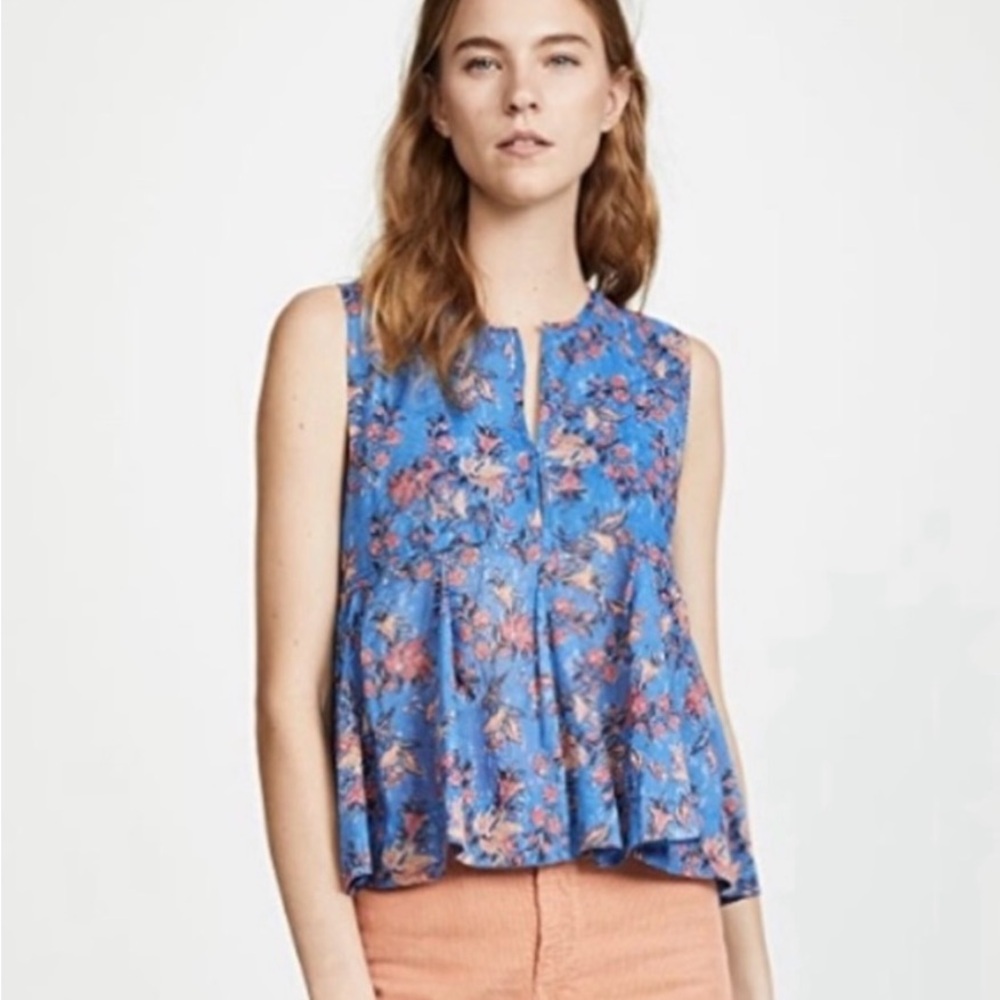 Isabel Marant Etoile Floral Blue Sleeveless Top, size 38 fr (6 US)